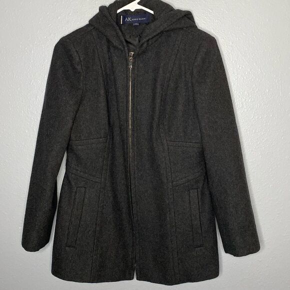 Anne Klein Wool Blend Charcoal Hooded Jacket Size Small - Picture 1 of 8